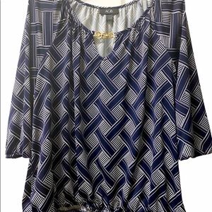 AGB XL Navy/White Geometric Print Blouse